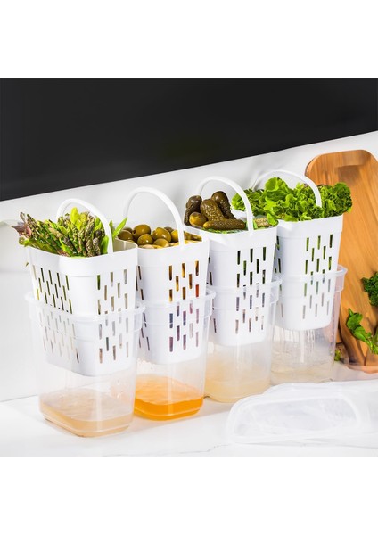 1045 4&apos; Lü Süzgeçli Turşuluk Zeytinlik Çok Amaçlı Dikdörtgen Saklama Kabı Seti - 2 L