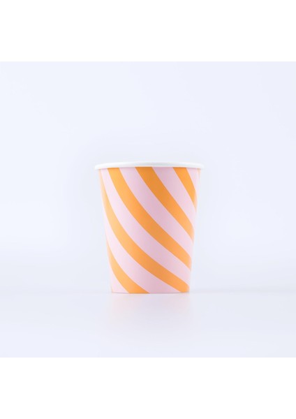 - Pink & Orange Stripy Cups - Pembe & Turuncu Çizgili (8&apos;li)