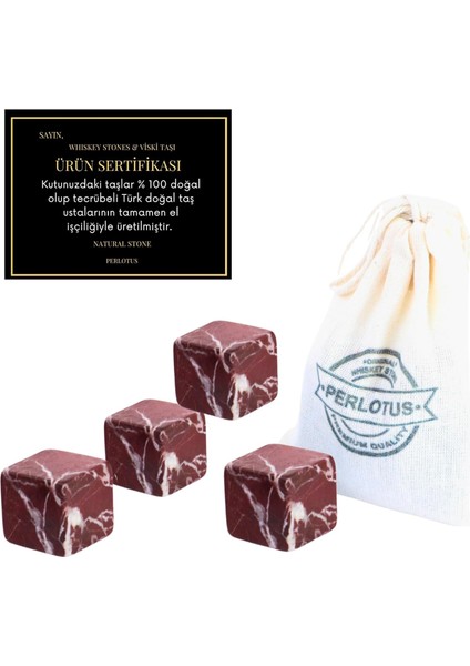 Elazığ Vişne Mermer Viski Taşı 4 Adet Deri Kılıflı Babalar Günü Hediyesi
