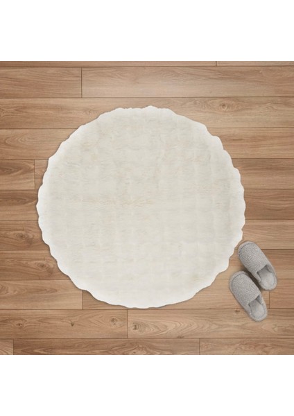 Soft Bubble Yuvarlak Halı - Krem - 100X100 cm