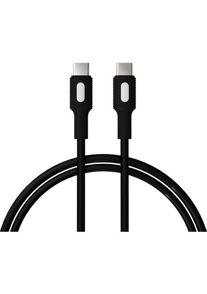 Type C-C Power Delivery Hızlı Şarj Kablosu, Siyah Kablo, Beyaz/siyah Uçlar (150 Cm)