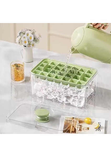 Buz Kalıbı Seti, Kapaklı Buz Kabı, 56 Adet Buz Bölmesi (Su Yeşili) modelleri