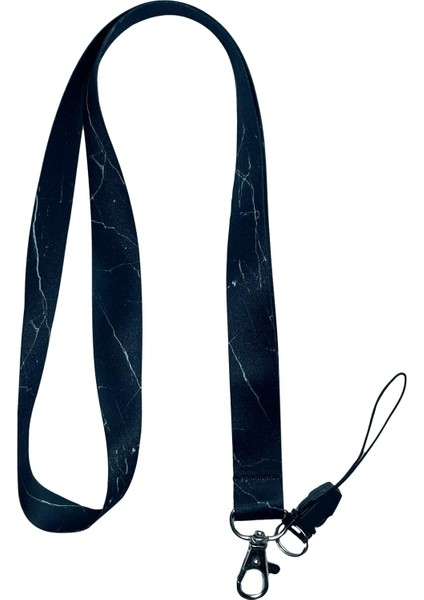 Siyah Mermer Boyun Ipi Telefon Askısı Lanyard