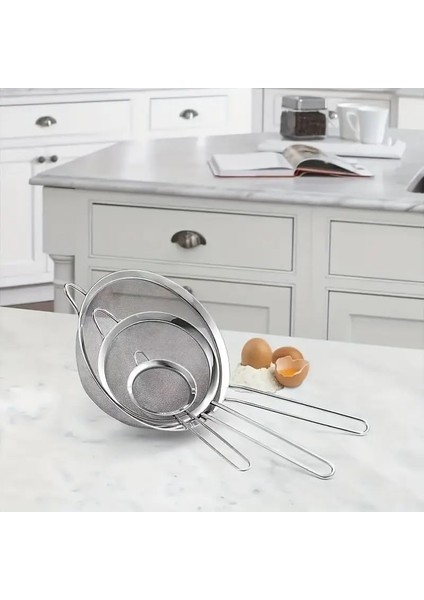 Paslanmaz Çelik Pratik 3&apos;lü Çay Süzgeci Sebze Makarna Un Süzgeç 10 12 14 cm