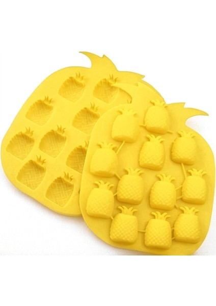 12&apos;li Ananas Şeklinde Silikon Buz ve Çikolata Kalıbı | Silikon Yapışmaz Buzluk Ananas Buz Kalıbı