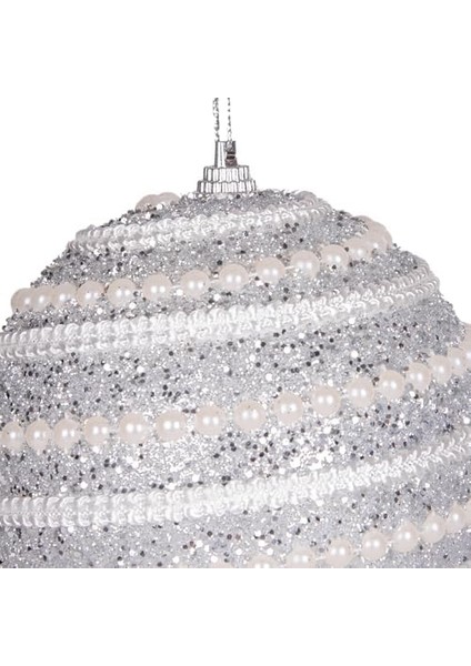 Yılbaşı Topu 2&apos;li Paket Simli Şerit Boncuk Figürlü Gümüş 9 Cm. fiyatları