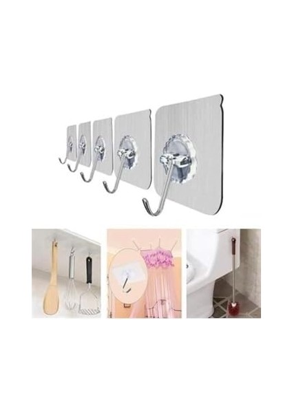 Süper Güçlü Yapışkanlı Suya Dayanıklı Şeffaf Askı 5li Set Yeniden Kullanılabilir Kancalar Gri fiyatları