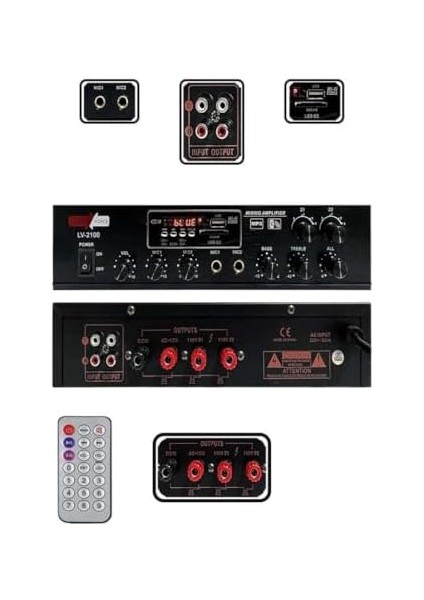 LV-2100 Hat Trafolu 2 Bölgeli Anfi 2X100W, USB ve Bağlantı fiyatları