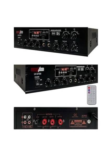 LV-2100 Hat Trafolu 2 Bölgeli Anfi 2X100W, USB ve Bağlantı modelleri