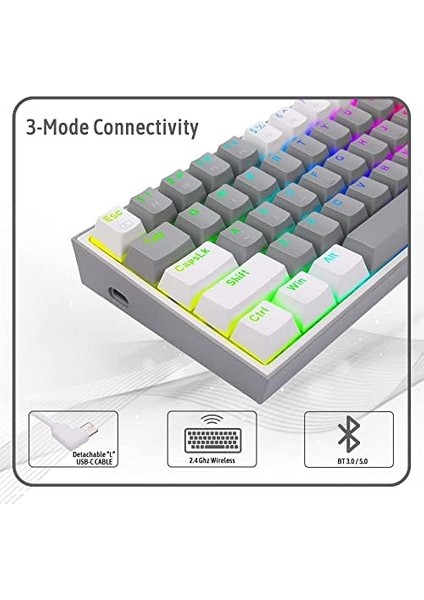 Redragon K616 Fizz Pro%60 3 Mod Kablolu, 2.4 Ghz Kablosuz, Bluetooth Mekanik Oyun Klavyesi, Doğrusal Kırmızı Şalter, Pro Drive/yazılım Destekli modelleri