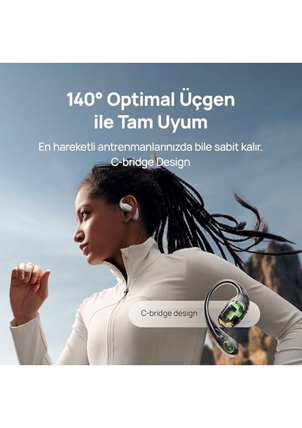 Freearc Açık Tasarımlı Kulaklık, Yüksek Ses Kaliteli Bluetooth Kulaklık, Güvenli Uyum ve Konfor, IP57 Suya Dayanıklılık, 28 Saat Çalma Süresi, Sporcu Kulaklıkları, Ios&&windows, Siyah modelleri