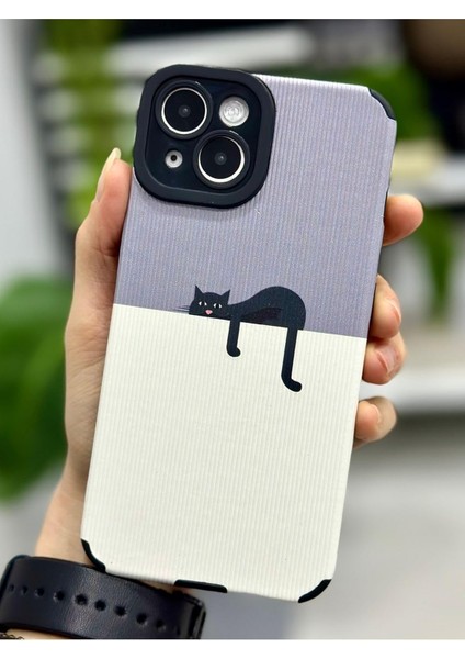Go Aksesuar 13 ve 14 ile Uyumlu Kaplama Miskin Kedi Tasarımlı Esnek Silikon Kılıf