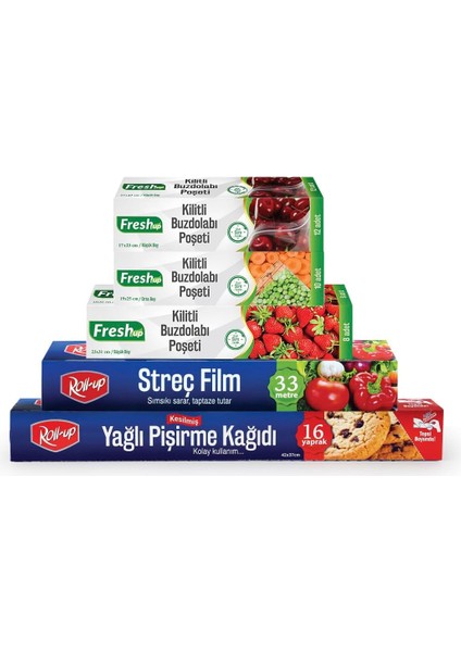 Pişirme Kağıdı- Streç Film - Buzdolabı Poşeti Ekonomik Mutfak Seti