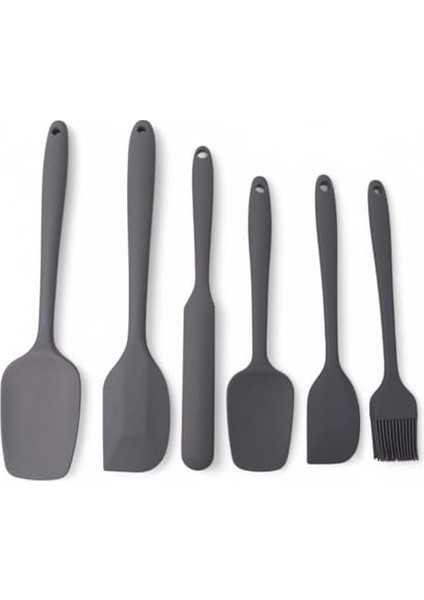 Silikon Mutfak Yardımcısı, 6 Adet Silikon Spatula, Çorba Kaşığı, Fırın Fırçası, Spatula, Dayanıklı ve Yapışmaz, Paslanmaz Çelik ve Dikişsiz Tek Parça Tasarım Siyah-Gri-Kırmızı (Gri) modelleri