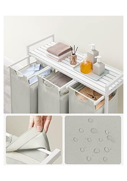 Çamaşır Sepeti 3 Bölmeli, Raflı Çamaşır Torbası, Çamaşır Kutusu, Kumaştan Uzatılabilir Çamaşır Torbası, Metal Çerçeve, 3 x 38 L, 92,5 x 33 x 72 Cm, Beyaz BLH301W01 fiyatları