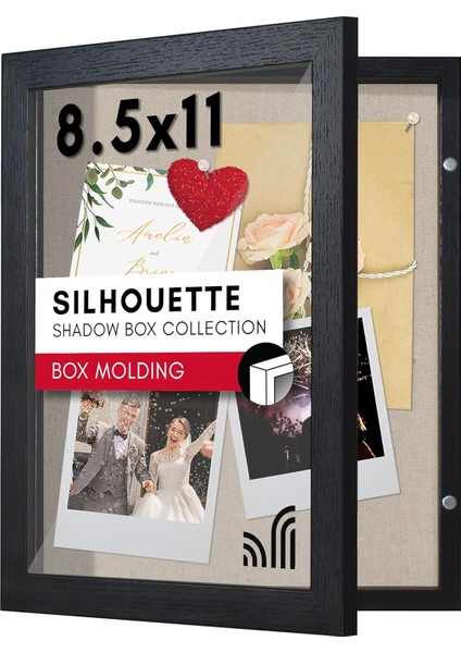 Ön Açılış 8,5 x 11 Gölge Kutusu Çerçeve Siyah Ahşap Kapı - Gölge Kutusu Vitrini Kırılmaya Dayanıklı Cam ve Duvar ve Masa Üstü Ekran Için Asma Donanımı