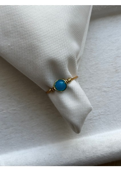 Mavi Akik Taşı Ayarlanabilir Altın Renk Tel Yüzük