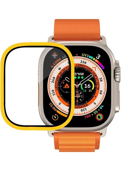 Ultra 49MM Için Metal Kenarlıklı Ekranı ve Çevresini Tamamen Kapatan 9h Sertliğinde Premium Ekran Koruyucu (Parlak Altın)