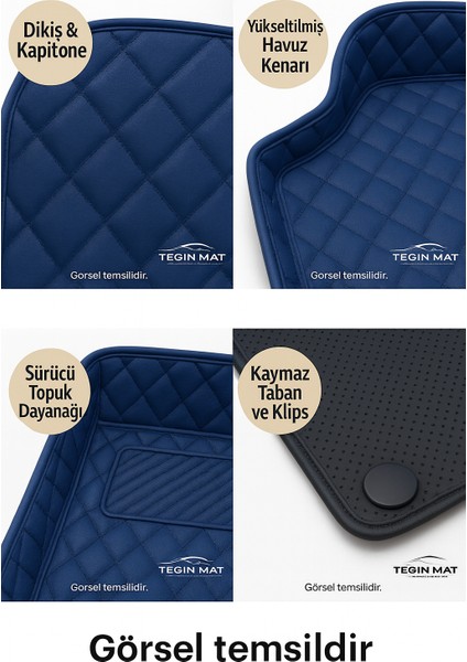 Renault Renult Megane 4 2016-2025 Arası 8d Araca Özel Havuzlu Suni Deri Paspas Lacivert (Tam Kaplama, 11 Mm, Kokusuz) indirimleri