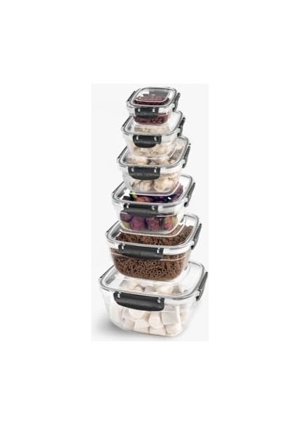 Sızdırmaz Kare Saklama Kabı Seti, Klipsli Kilitli, Contalı Kapaklar, Mutfakta Yiyecek Saklama Için Dayanıklı ve Şeffaf Set Bpa Içermez (6 Parça) fiyatları