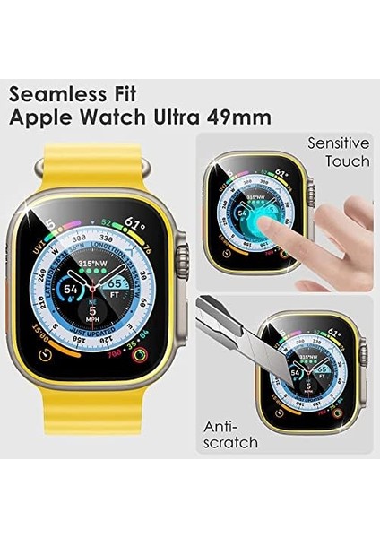 Ultra 49MM Için Metal Kenarlıklı Ekranı ve Çevresini Tamamen Kapatan 9h Sertliğinde Premium Ekran Koruyucu (Parlak Altın) modelleri