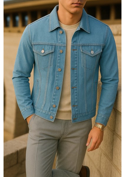 Erkek Mevsimlik Slim Fit Trend Klasik B.mavi Kot Ceket fırsatları
