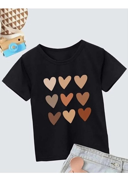 Kız Çocuk Bisiklet Yaka Baskılı T-Shirt - Siyah