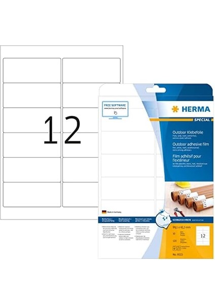 9533 Folyo Etiketleri, 10 Yaprak, 99,1 x 42,3 Mm, A4 Başına 12, 120 Adet, Kendinden Yapışkanlı, Mat, Boş Dış Mekan Yapışkan Etiketleri, Polietilen modelleri