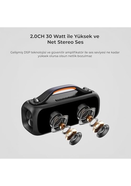 DS155 30W Kablosuz 5.0 Rgb Aydınlatmalı Ipx5 Suya Dayanıklı Tws Boombox Taşınabilir Hoparlör Siyah fiyatları