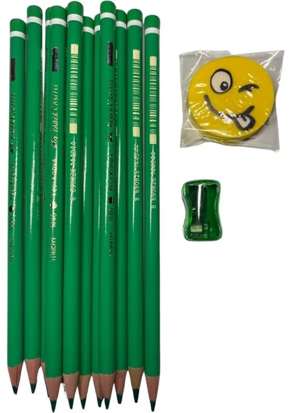 Seti, 12 Adet Yeşil, Emoji Silgi ve Hediyeli