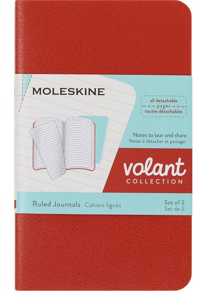 Volant Not Defteri (Çizgili, Yumuşak Kapak, X-Small) 2&apos;li Set Kırmızısı, Deniz Mavisi
