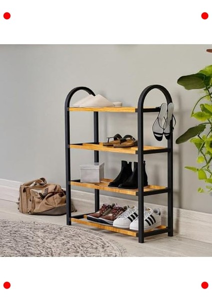 Ahşap Çubuklu Ayakkabılık - 4 Bölmeli