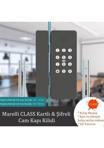 Class Şifreli ve Kartlı Cam Kapılar Için Elektronik Kilit Cam Kapılar Için Kartlı ve Şifreli Elektronik Kilit Standart modelleri