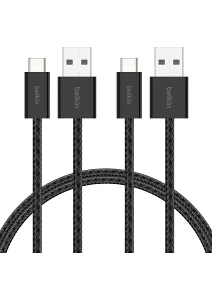 2&apos;li Örgülü Usb-A - Usb-C Kablo, 1,5 M, 15 W, Yumuşak, Esnek ve Hızlı Şarj Kablosu, 16 ve 15 Serisi, Galaxy S25, 9, iPad Pro ve Daha Fazlasıyla Uyumlu, Siyah