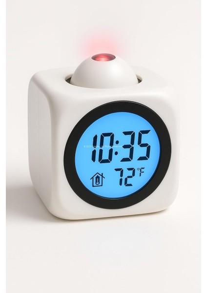 LED Projeksiyon Çalar Saat, Sesli Anons Fonksiyonu, Göstergeli, Duvar ve Tavan Projeksiyonu, 10 Dakikalık Erteleme, USB Veya Pil ile Çalışma, Yatak Odası ve Ofis Için (Beyaz)
