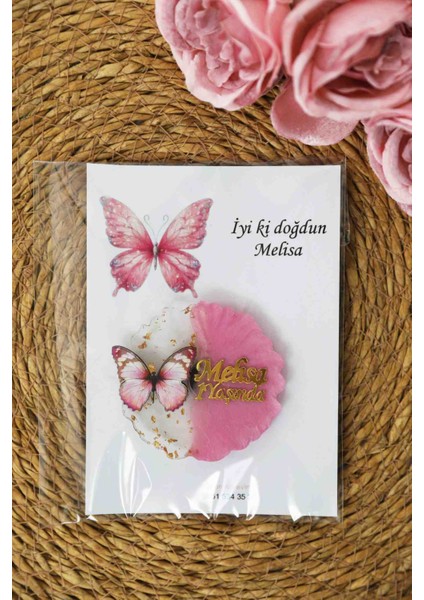 Pembe Kelebek Figürlü Kişiye Özel Kız Çocuk Doğum Günü Epoksi Magnet 20 Adet fiyatları