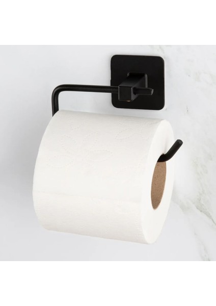 Tuvalet Kağıdı Askısı Yapışkanlı Siyah Kare Açık Tuvalet Kağıtlığı Wc Kağıtlık Tuvalet Kağıdı Askısı (Kaliteli Yapışkanlı)