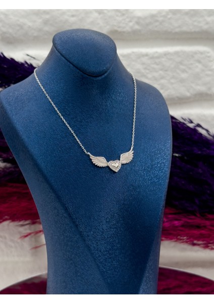 925 Ayar Gümüş Melek Kanadı Aşk Modeli Zarif Kadın Kolye