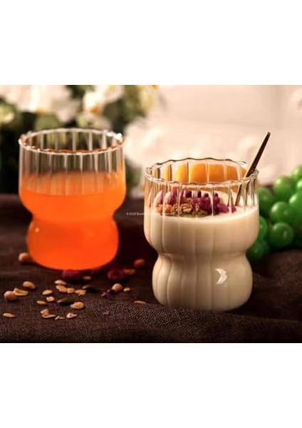 Stil Stripe Cam 2’li Set 310 ml Dayanıklı Borosilikat Kahve ve Sunum Bardağı Pinterest Estetiğinde Çizgili Tasarım, Modern Şeffaf modelleri