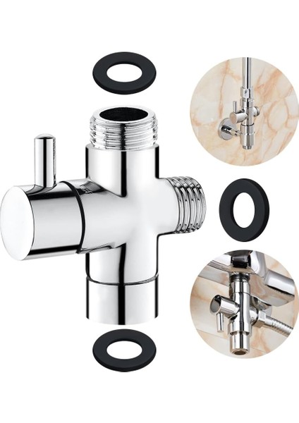 Rusee 3 Yollu Değiştirme Vanası, Valf Değiştirme Şalteri G 1/2 Inç Masif Pirinç Duş Değiştirme Vanası Duş Sistemi Yedek Parçası, Krom Cilalı