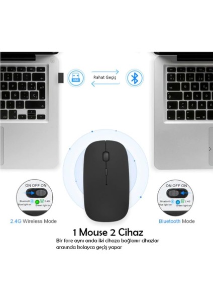 Bluetooth & Şarjlı Sessiz Tuşlu Kablosuz Mouse Siyah fiyatları