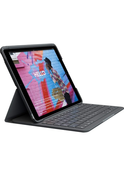 Slim Folio Klavyeli iPad Kılıfı, Ios Tuşları, iPad 10.2 Inç 7. 8. ve 9. Nesil ile Uyumlu, Gri