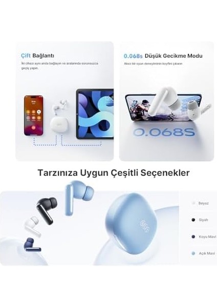 Qcy Melobuds N30 Adaptif Anc Bluetooth Kulaklık 4 Mikrofon Çift Cihaz Desteği Ipx4 Siyah fiyatları