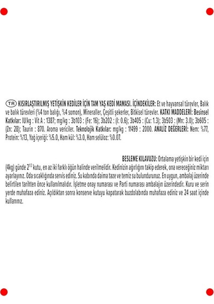 Kısırlaştırılmış Kedi Için Ton & Somon Konserve Mama, 85 gr fiyatları