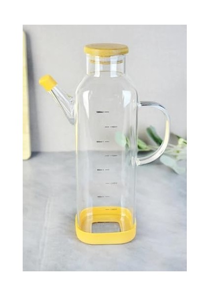 1000 ml Bambu Kapaklı Borosilikat Cam Kare Yağlık fiyatları