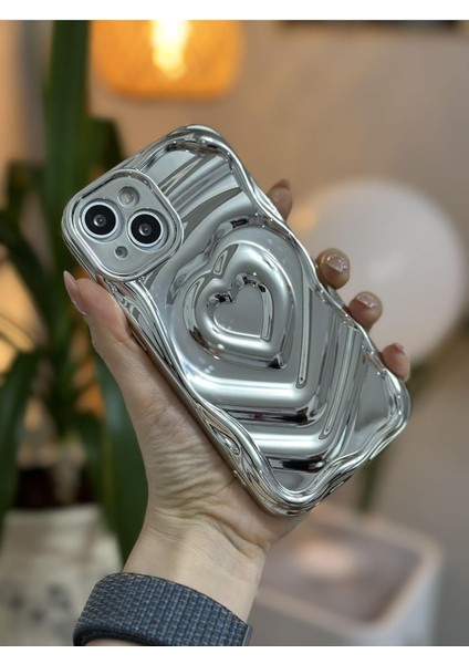 Go Aksesuar 13 ve 14 ile Uyumlu 3D Platin Kabartma Parlak Silikon Kılıf