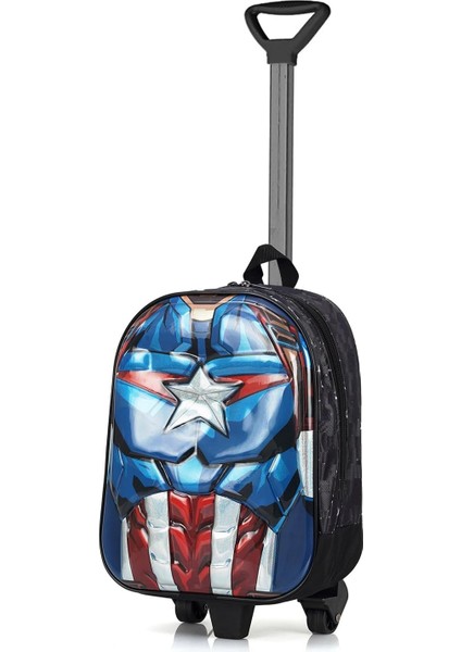 Anaokulu Çocuk Çekçekli Valiz Sırt Çantası Çekçekli Erkek Çocuk Süper Kahraman Çizgi Film Karakter Abs Ön Yüzey 5d Boyutlu Siyah Mavi