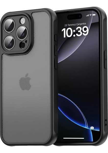 15 Pro Max ile Uyumlu Mattcover Serisi Arkası Mat Polikarbonat Kenarları Silikon ve Köşeleri Güçlendirilmiş Kamera Korumalı Ince Silikon Kılıf (Düz, 15 Pro Max)