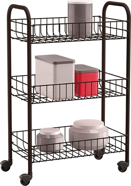 Sıena - Çok Amaçlı Taşıma Arabası. Tekerlekleri Mevcuttur. Siyah Renk. 63X41X23 Cm, 3 Sepet