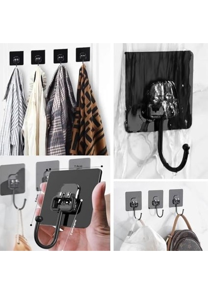 10 Adet Duvara, Dolapa Yapışan Güçlü Yapışkanlı Siyah Duvar Askısı, Delmeden, Vida Kullanmadan Pratik Çözüm fiyatları